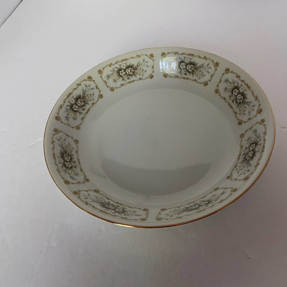 Happy Home China Elegance Coupe Soup Bowl White Flowers W/ Scrolls Discontinued